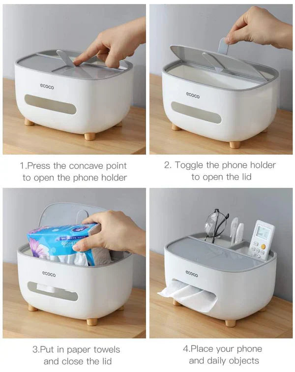 Multifunctional Tissue Box (With Remote Mobile Glasses And Pen Holder)