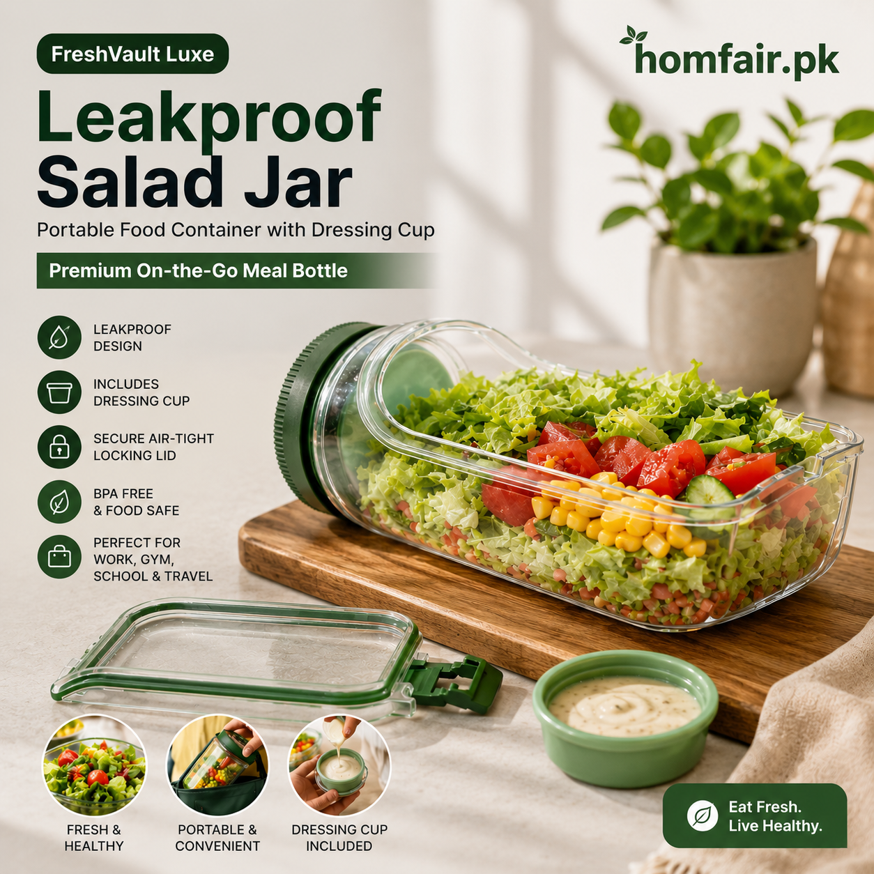 Fresh Vault Luxe Leakproof Salad Jar