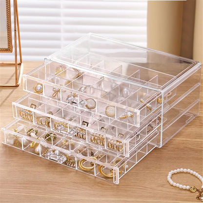 Three Drawer Transparent Acrylic Jewellery Organizer (72 Grid)