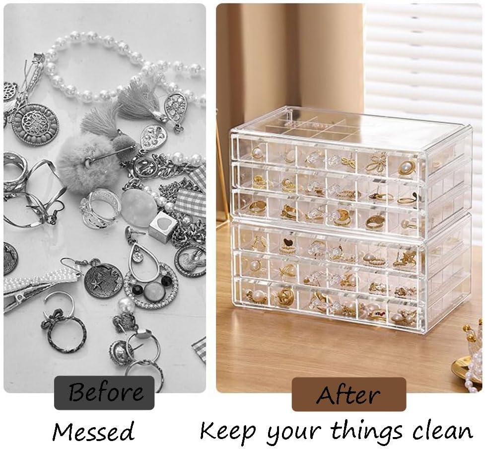 Three Drawer Transparent Acrylic Jewellery Organizer (72 Grid)