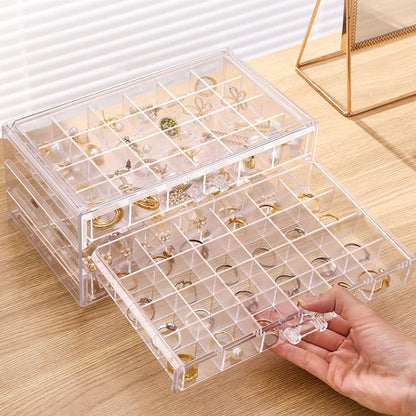 Three Drawer Transparent Acrylic Jewellery Organizer (72 Grid)