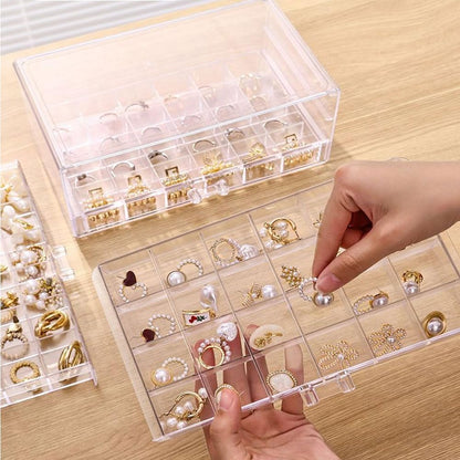 Three Drawer Transparent Acrylic Jewellery Organizer (72 Grid)
