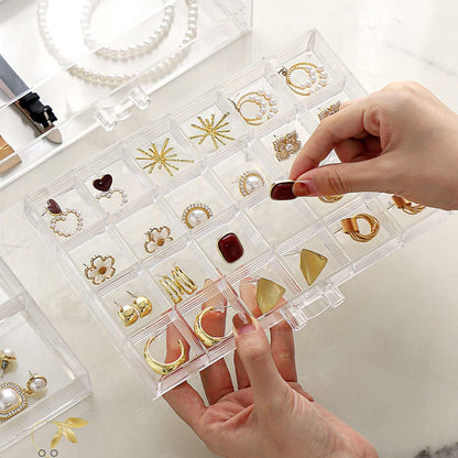 Three Drawer Transparent Acrylic Jewellery Organizer (72 Grid)