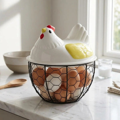Hen-Shaped Egg Storage Basket with Decorative Lid