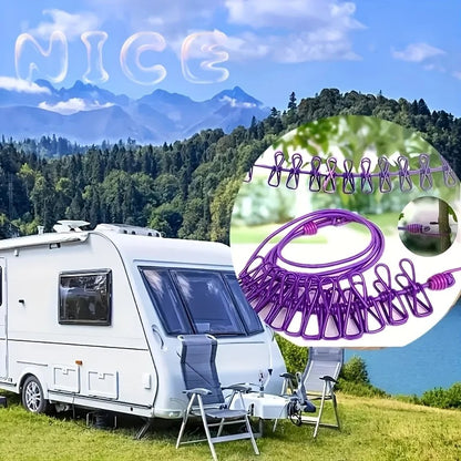 Elastic Clothesline Rope with Clips