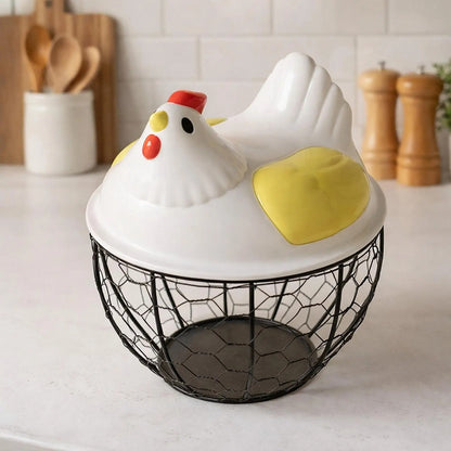 Hen-Shaped Egg Storage Basket with Decorative Lid
