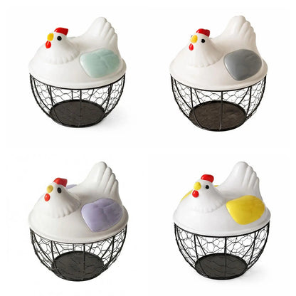 Hen-Shaped Egg Storage Basket with Decorative Lid
